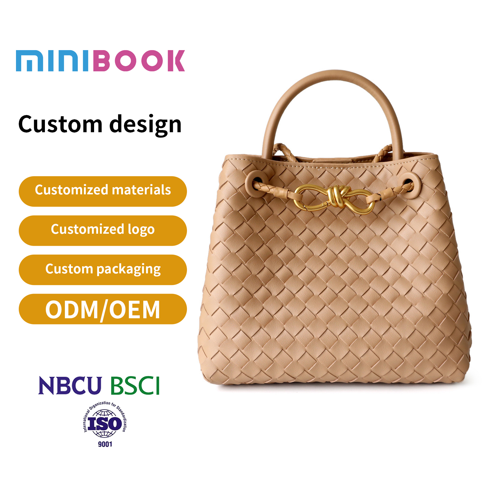 MINIBOOK Woven Top-Handle Bag with Knot Hardware (PU Leather)