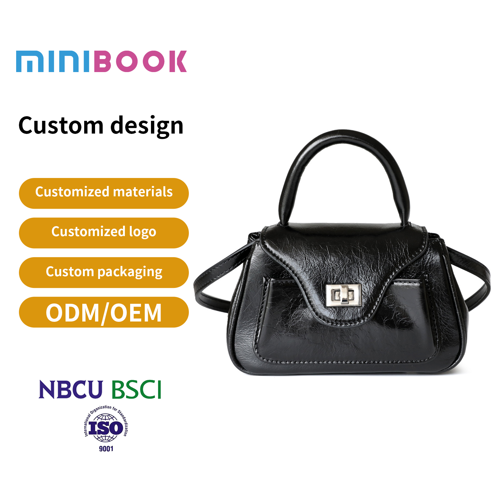 MINIBOOK Mini Patent Top-Handle Crossbody Bag with Turn-Lock (ODM/OEM)