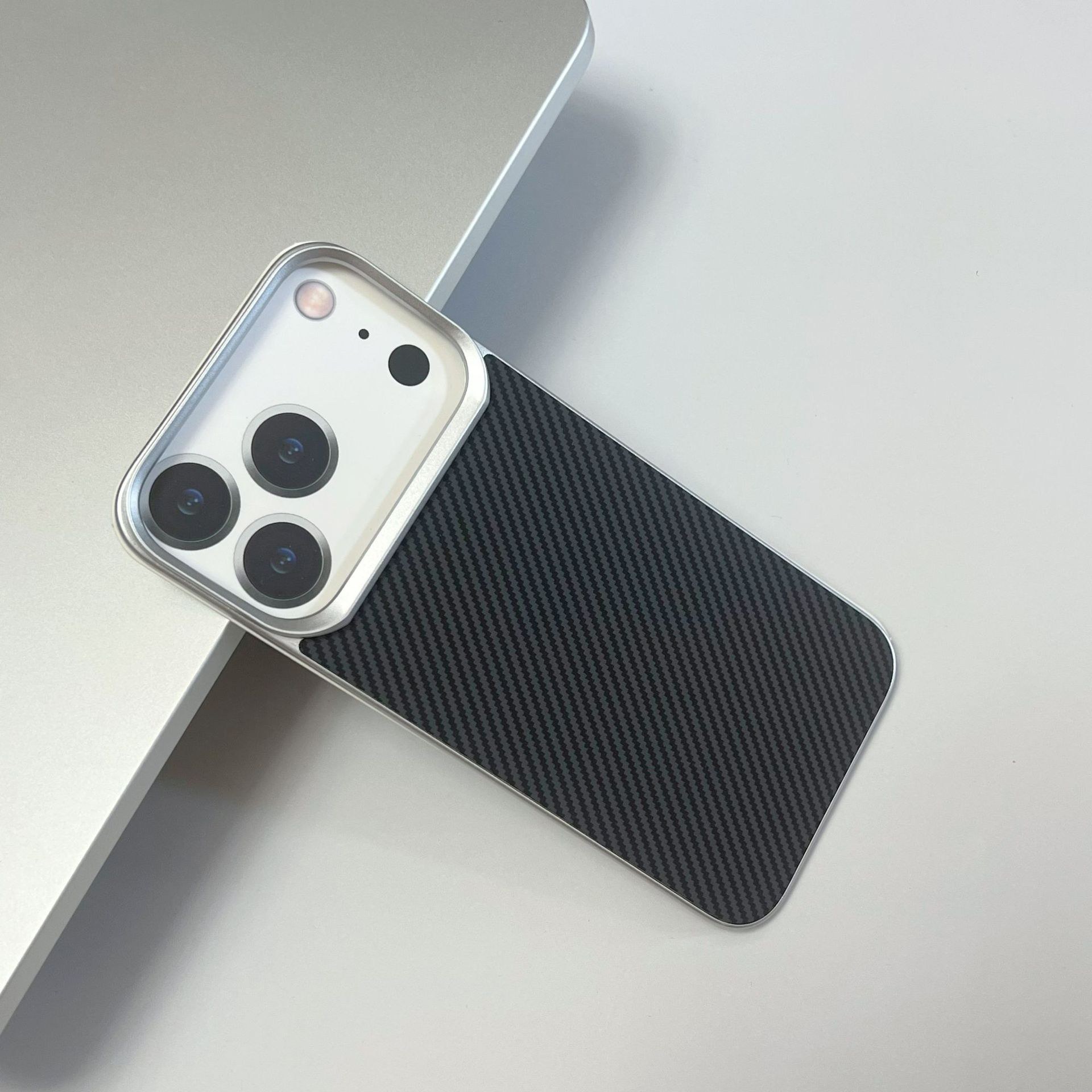 Carbon Fiber-Style iPhone 15 Case with Metal Camera Bumper