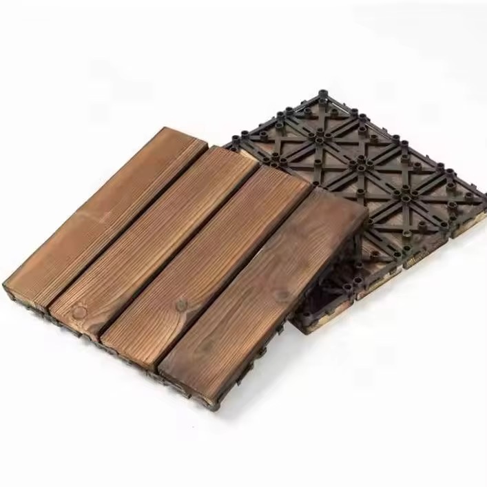 Interlocking Carbonized Wood Deck Tiles – Easy Install Outdoor & Indoor Flooring
