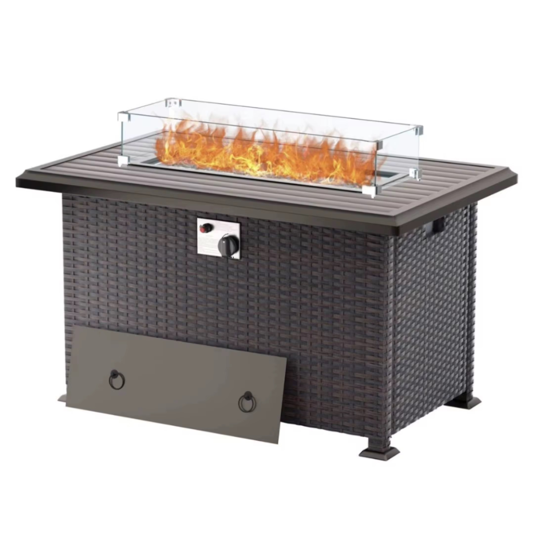 Luxury Wicker Fire Pit Dining Table – 2-in-1 Outdoor Gas Fire Table for Patio & Garden