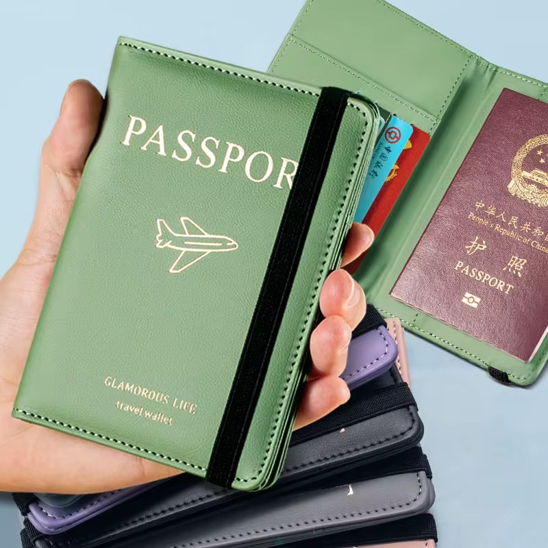 Elastic Band Passport Holder – PU Leather Travel Wallet with Card Slots