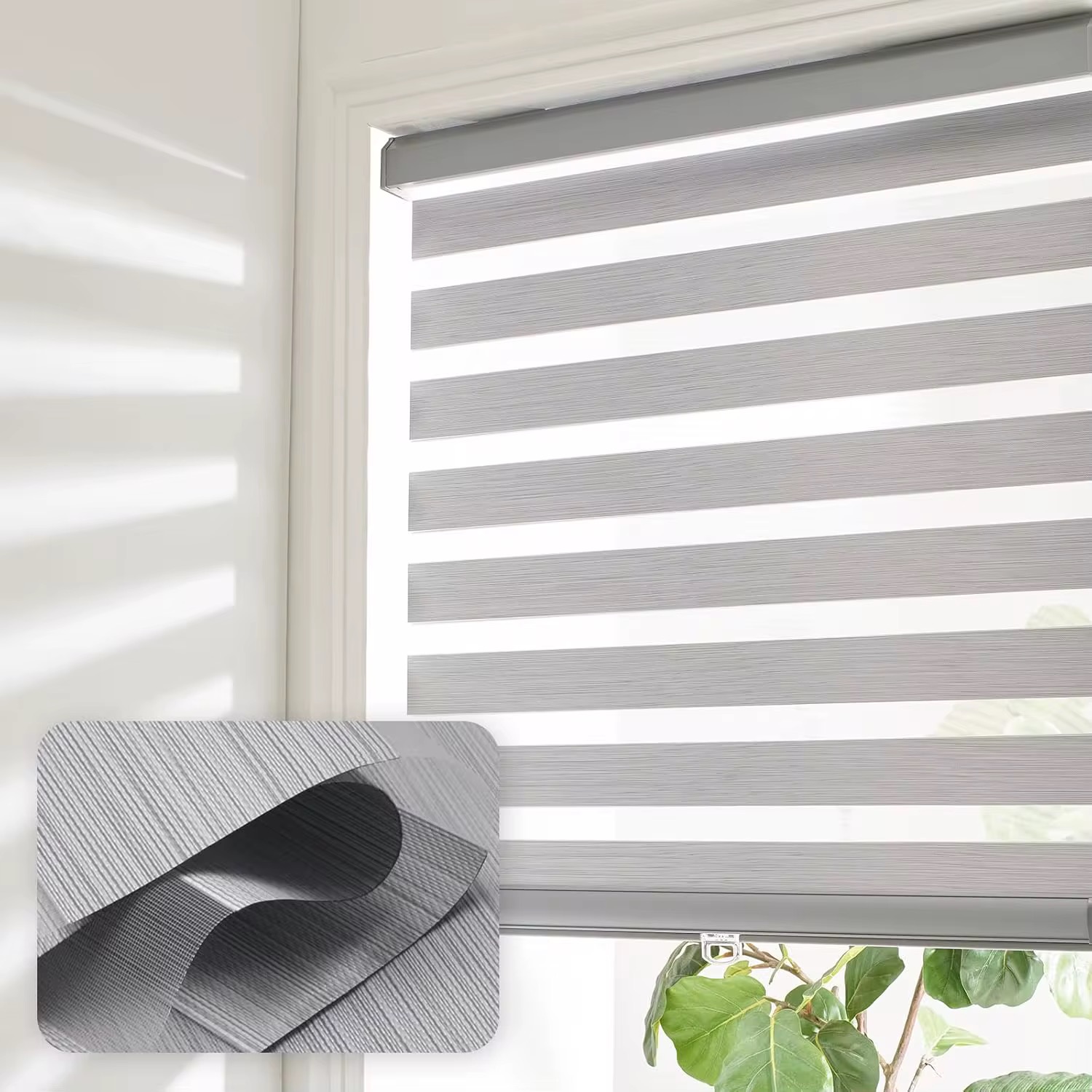 Motorized Smart Zebra Blinds – Cordless Remote Control Dual-Layer Window Shades
