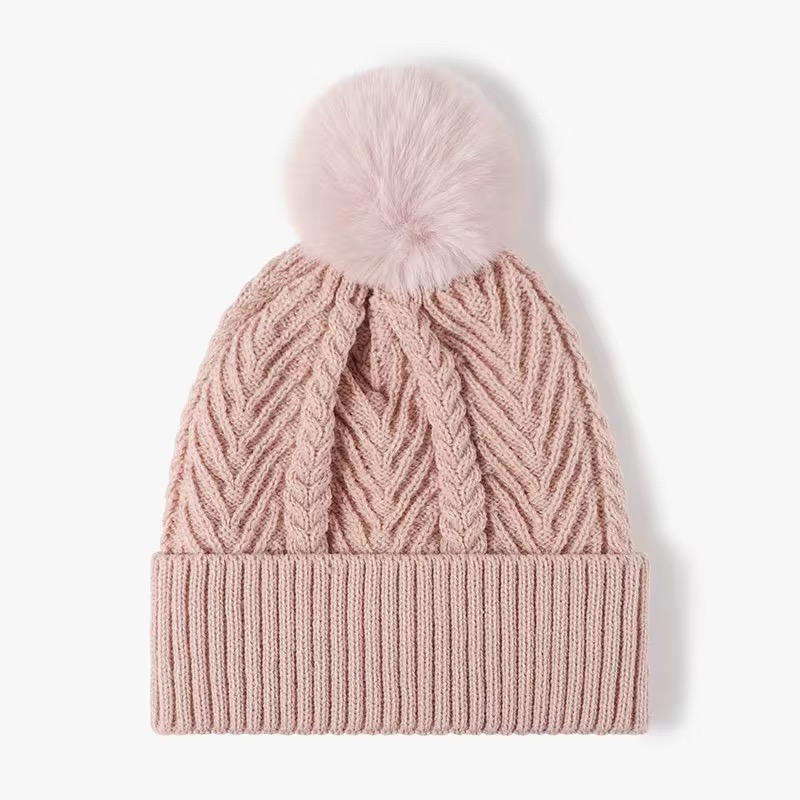 Winter Thick Furry Knit Beanie Hat with Wool Lining and Custom Logo