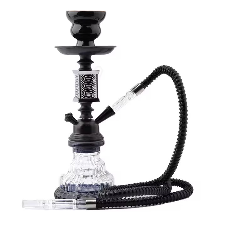 Modern Stainless Steel & Zinc Alloy Hookah Set with Glass Base – Single Hose Shisha Pipe