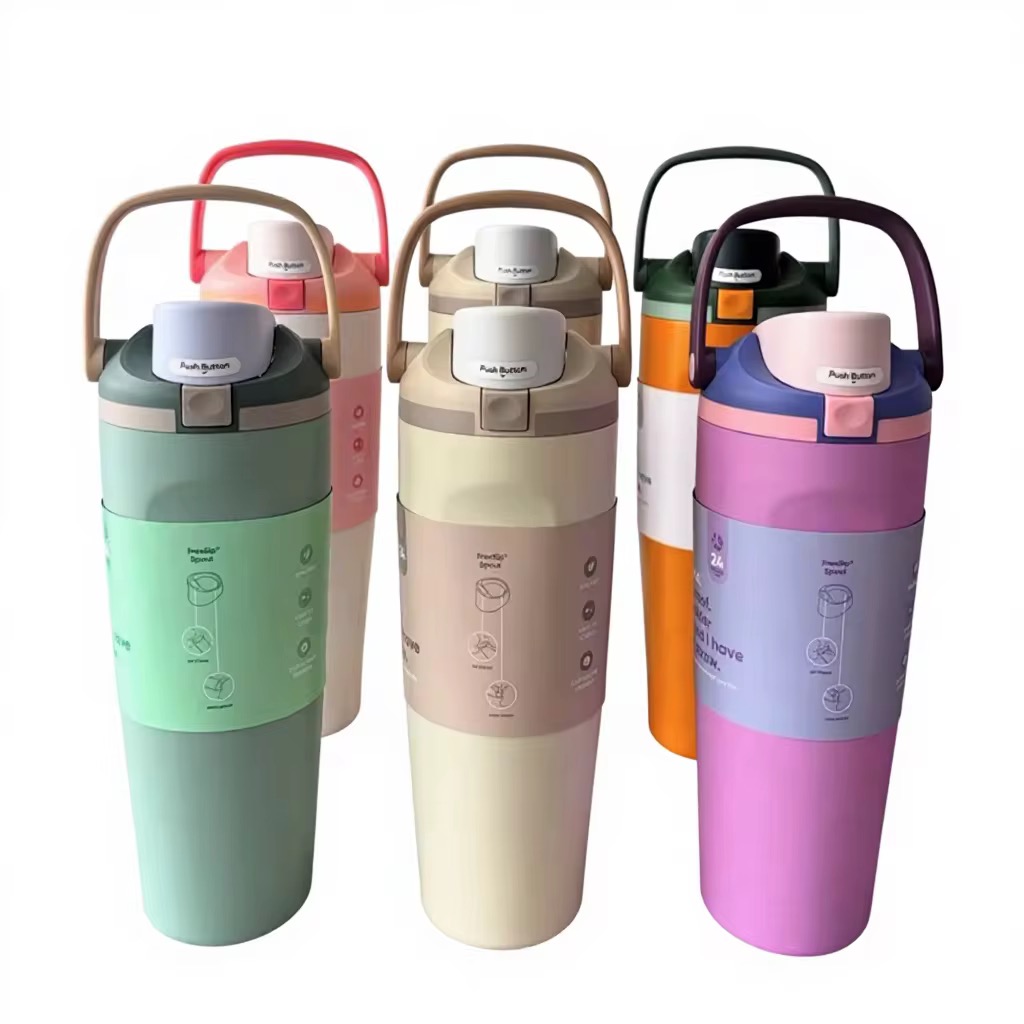 30oz 304 Stainless Steel Vacuum Thermos Cup with Handle & Straw – Owala Style