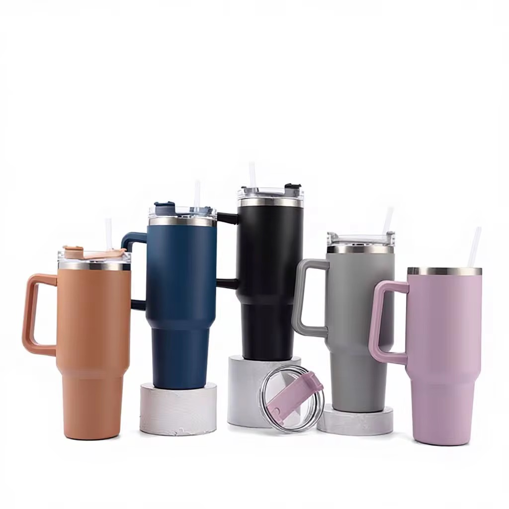 304 Stainless Steel Vacuum Insulated Travel Mug with Handle & Straw