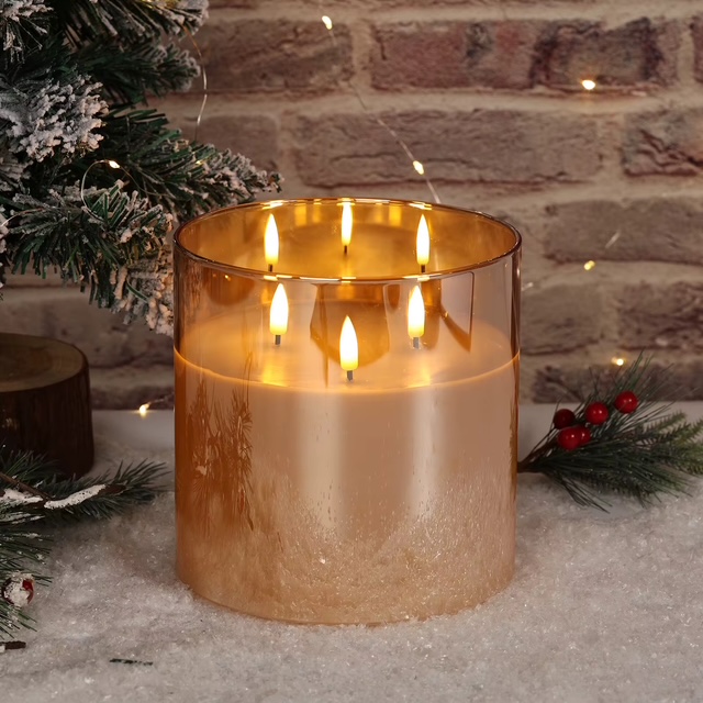 LED Three-Wick Real Flame Pillar Candle